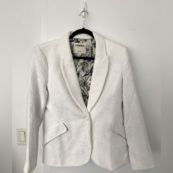 L'AGENCE CHAMBERLAIN ivory white tweed blazer - Picture 1 of 7